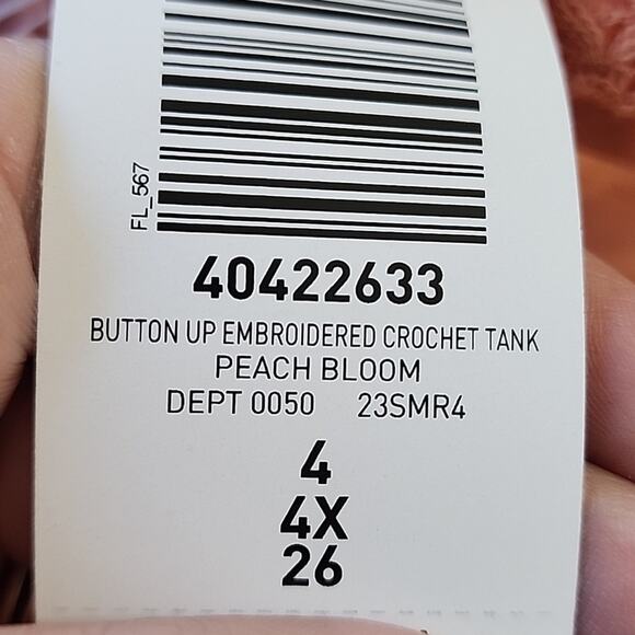 Torrid Button Up Embroidered Crochet Tank, Peach Bloom, NWT - Picture 5 of 7